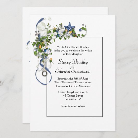 Ribbons und Starfish Bubbles Hochzeitsfeiern Einladung (Vorne/Hinten)