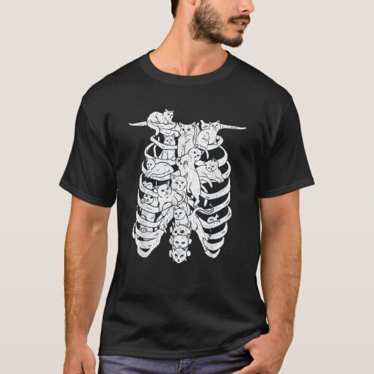 Ribcage Cats Pastel Goth Alt Kleidung Ästhetische T-Shirt (Vorderseite)