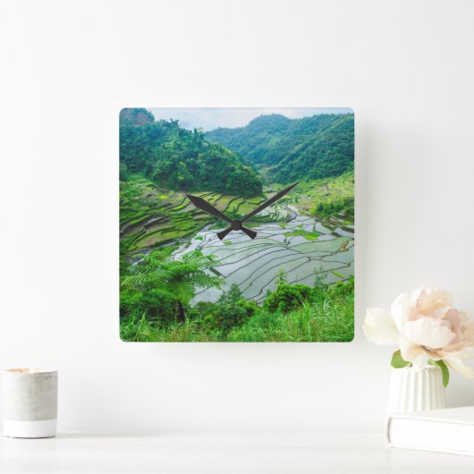 Rice terrace landscape, Philippines Quadratische Wanduhr (Zuhause)