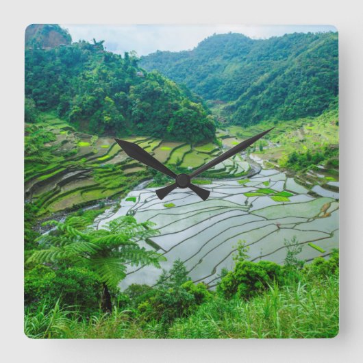 Rice terrace landscape, Philippines Quadratische Wanduhr (Vorderseite)