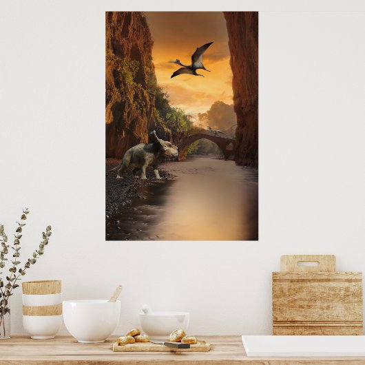 Riceratops, Velociraptor und Pterodactyl Poster (Küche)