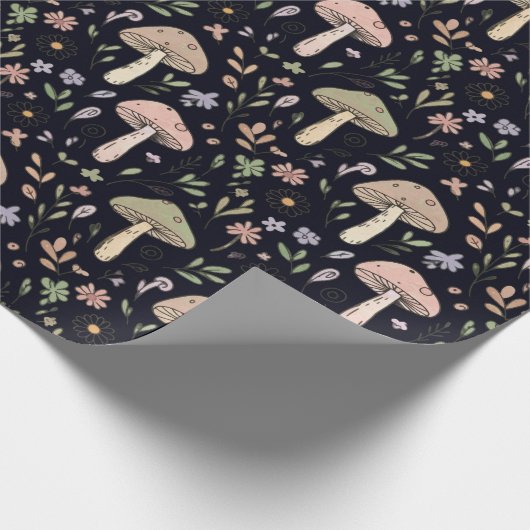 Rich Black Dark Academia Fungi Seamless Pattern Geschenkpapier (Ecke)