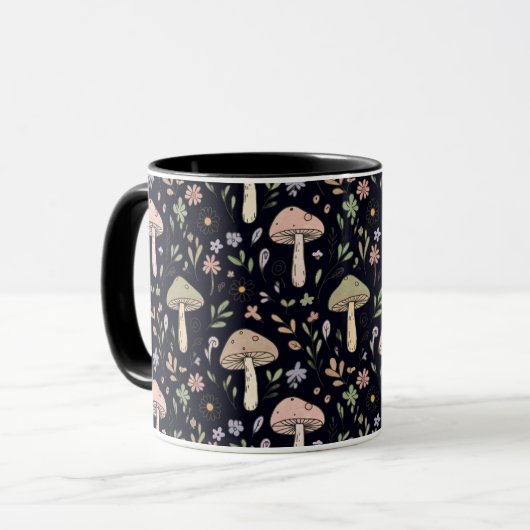 Rich Black Dark Academia Fungi Seamless Pattern Tasse (Vorderseite Links)