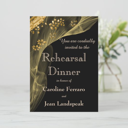 Rich Black & Gold Dinner Probe Einladung (Stehend Vorderseite)