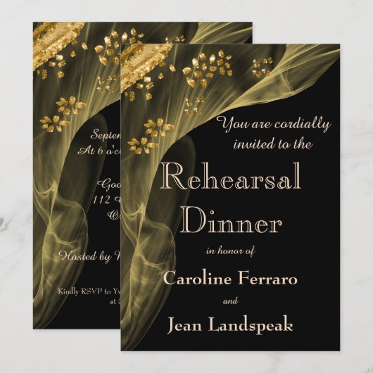 Rich Black & Gold Dinner Probe Einladung (Vorne/Hinten)