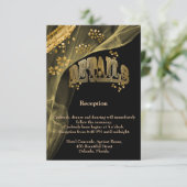 Rich Black Gold Glitzer & Gold Veil Wedding Begleitkarte (Stehend Vorderseite)
