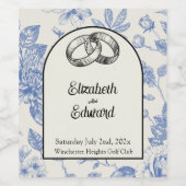 Rich Blue Französisch Blumentoilette Weinetikett (Einzelnes Label)