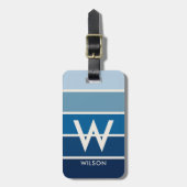 Rich Blue Gradient Strip Monogram Personal Gepäckanhänger (Vorderseite vertikal)