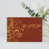 Rich Brick Red and Gold Reverse Swirl UAWG RSVP Karte (Stehend Vorderseite)