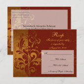 Rich Brick Red / Gold Reverse Swirl UAWG Antwort Einladungspostkarte (Vorne/Hinten)