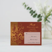 Rich Brick Red / Gold Reverse Swirl UAWG Antwort Einladungspostkarte (Stehend Vorderseite)