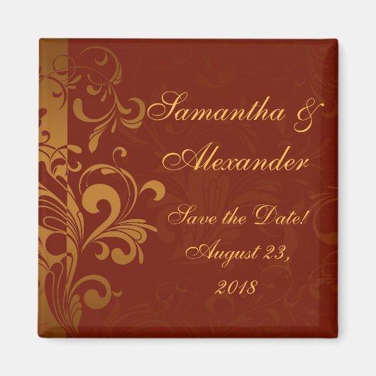 Rich Brick Red und Gold Reverse Swirl Magnet (Vorne)