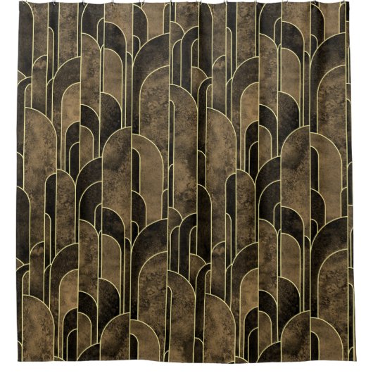 Rich Brown and Gold Art Deco Muster Duschvorhang (Vorderseite)