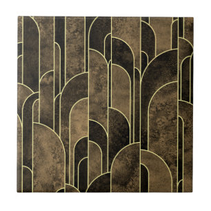 Rich Brown and Gold Art Deco Muster Fliese
