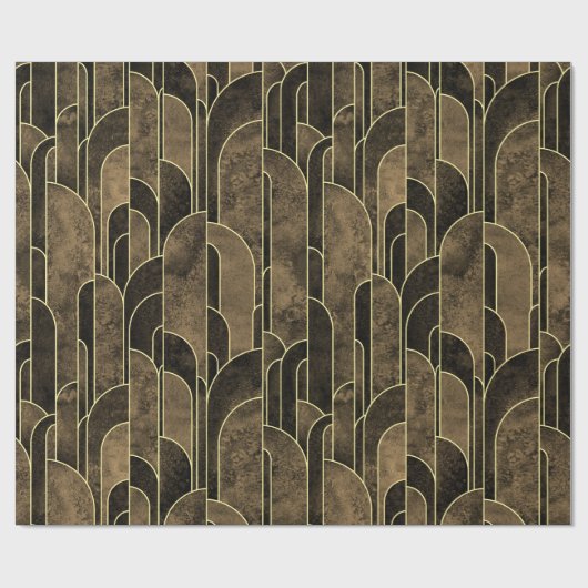 Rich Brown and Gold Art Deco Muster Geschenkpapier (Flach)