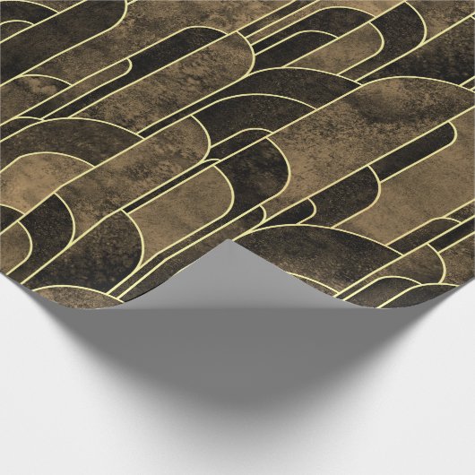 Rich Brown and Gold Art Deco Muster Geschenkpapier (Ecke)