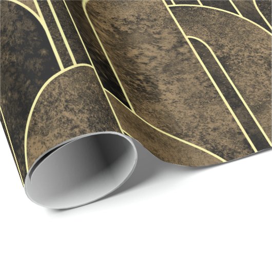 Rich Brown and Gold Art Deco Muster Geschenkpapier (Rolleneckpunkt)