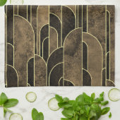 Rich Brown and Gold Art Deco Muster Geschirrtuch (Gefaltet)