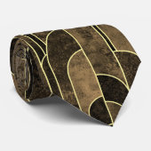 Rich Brown and Gold Art Deco Muster Krawatte (Gerollt)