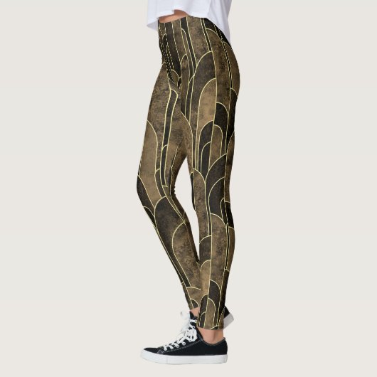 Rich Brown and Gold Art Deco Muster Leggings (Links)