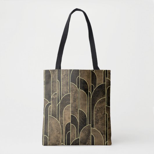Rich Brown and Gold Art Deco Muster Tasche (Vorderseite)