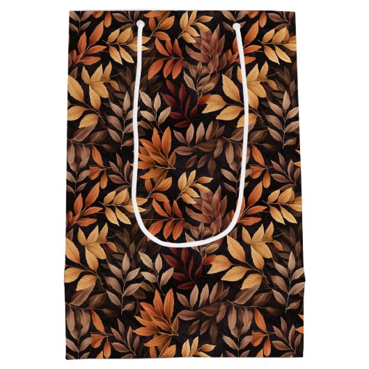 Rich Brown Golden Rustic Burnt Orange Fall Leaf Mittlere Geschenktüte (Rückseite)