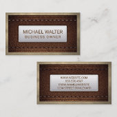 Rich Brown Leather Stitched | Leather Border Visitenkarte (Vorne/Hinten)