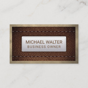 Rich Brown Leather Stitched Leather Border Visitenkarte