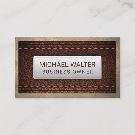 Rich Brown Leather Stitched | Leather Border Visitenkarte (Vorderseite)
