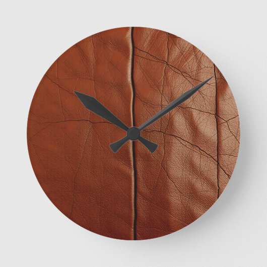 Rich Brown Leather Texture Pattern Runde Wanduhr (Vorderseite)