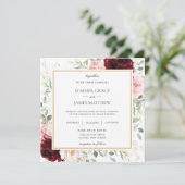 Rich Burgund Blush Pink Bloral Wedding Square Einladung (Stehend Vorderseite)