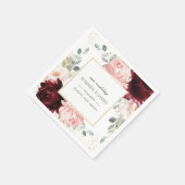 Rich Burgund Blush Pink Bloral Wedding Square Serviette (Ecke)