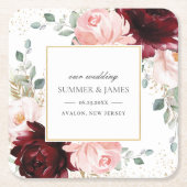 Rich Burgund Blush Pink Gastgeschenk Hochzeit Rechteckiger Pappuntersetzer (Vorderseite)