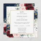 Rich Burgundy Blush Blue Floral Wedding Square Einladung (Vorne/Hinten)