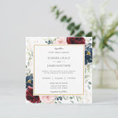 Rich Burgundy Blush Blue Floral Wedding Square Einladung (Stehend Vorderseite)