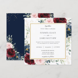 Rich Burgundy Blush Blue Floral Wedding Square Einladung