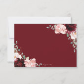 Rich Burgundy Blush Pink Roses Blumenhochzeit RSVP Karte (Rückseite)
