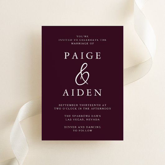 Rich Burgundy Maroon Modern Wedding Einladung
