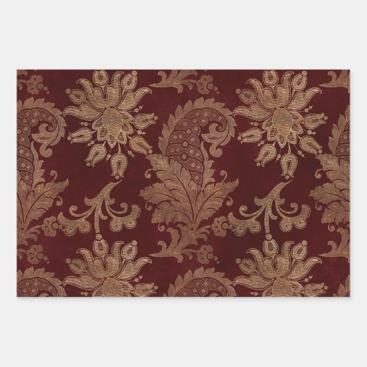 Rich Burgundy Red and Gold Damask Geschenkpapier Set (Vorderseite 3)