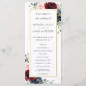 Rich Burgundy Red Blush Blue Rose Blumenhochzeit Programm (Vorderseite)