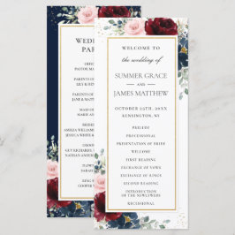 Rich Burgundy Red Blush Blue Rose Blumenhochzeit Programm