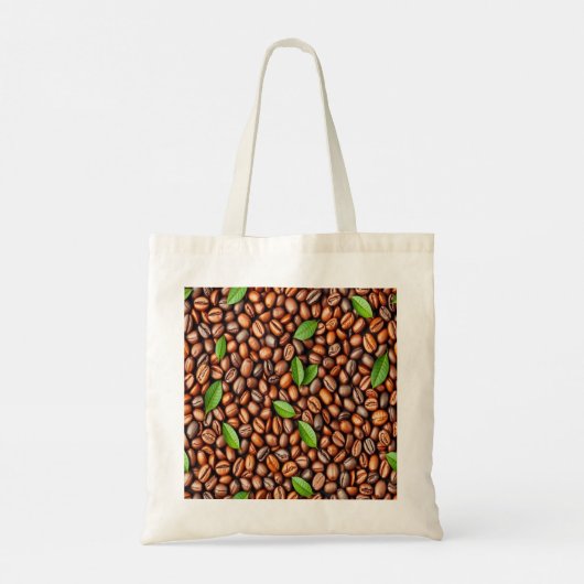Rich Coffee Bean & Green Leaf Pattern Tote Bag - P Tragetasche (Rückseite)