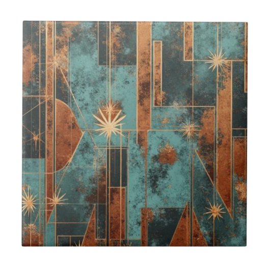 Rich Copper Metallic gold geometric starburst Fliese (Vorderseite)