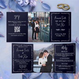 Rich Dark Blue Black Wedding Dreifach Gefaltete Einladung