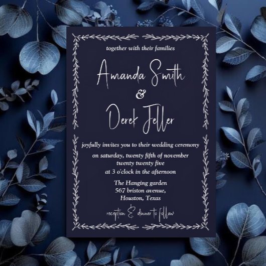 Rich Dark Blue Black Wedding Einladung