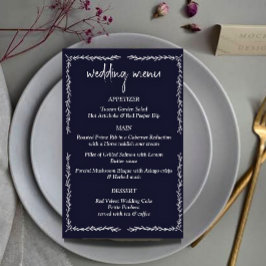 Rich Dark Blue Black Wedding Menu Card