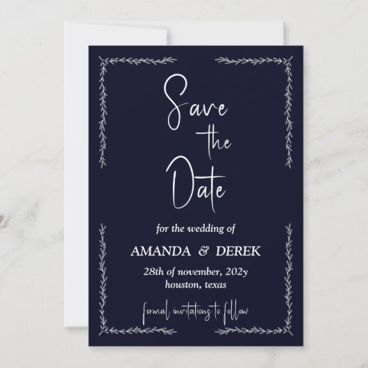 Rich Dark Blue Black Wedding Save the Date (Vorderseite)
