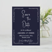 Rich Dark Blue Black Wedding Save the Date (Stehend Vorderseite)