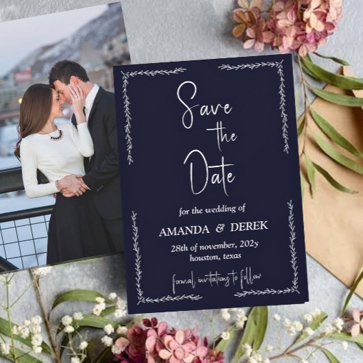 Rich Dark Blue Black Wedding Save the Date