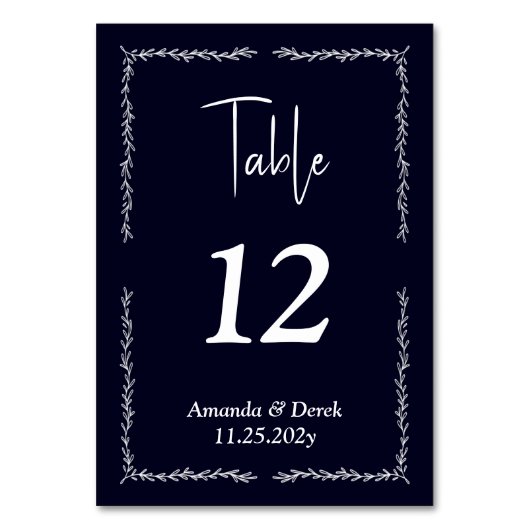 Rich Dark Blue Black Wedding Tischnummer Card (Vorderseite)